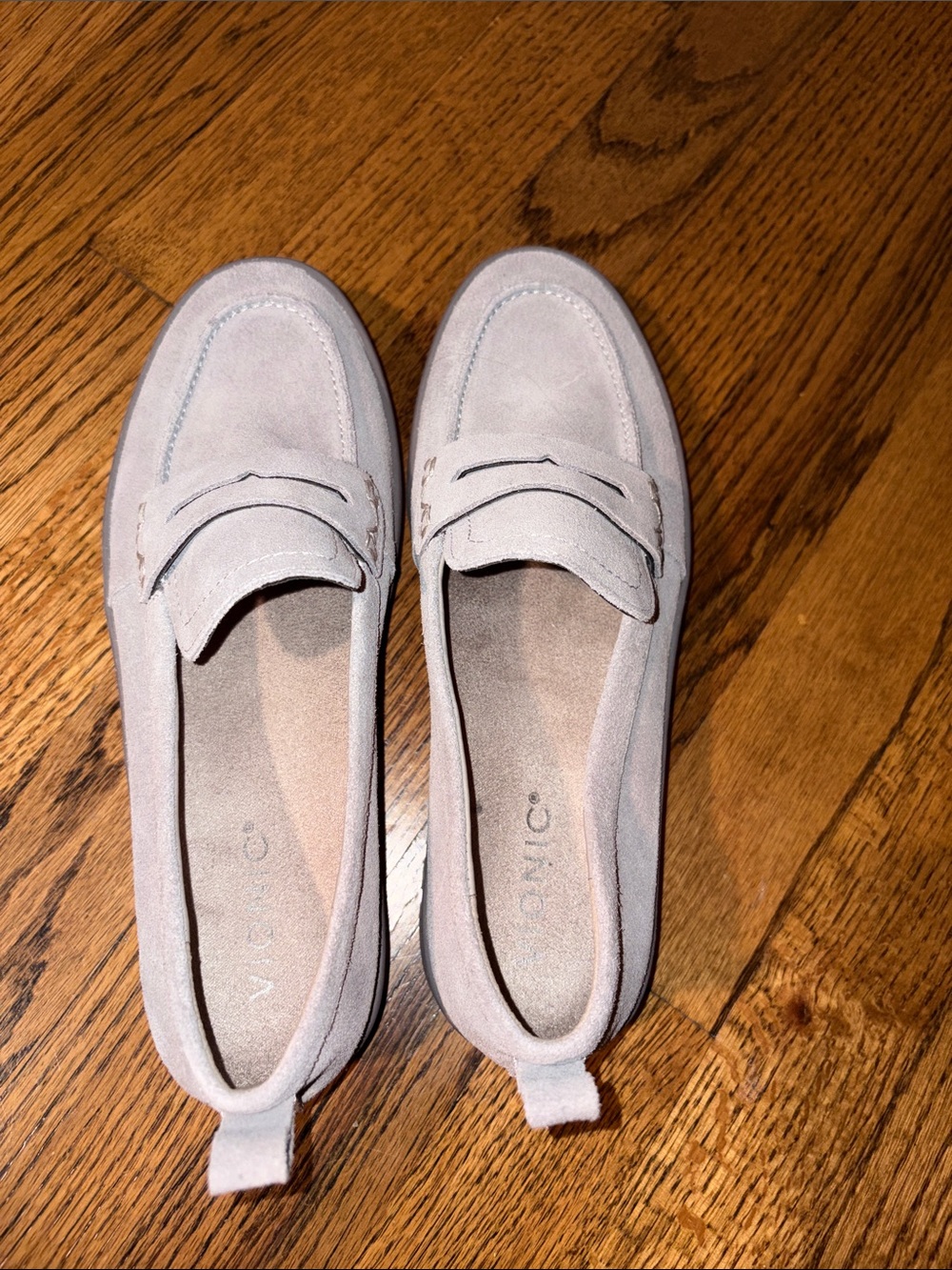 Women's Vionic Suede Loafers in Light Grey